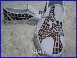 Giraffee monochromatic hand painted slip on vans shoes with animal print around, custom made for animal lover