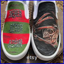 Glow In The Dark Freddy Krueger Hand Painted Never Sleep Again Slip On Shoes Men's Size 12