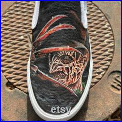 Glow In The Dark Freddy Krueger Hand Painted Never Sleep Again Slip On Shoes Men's Size 12