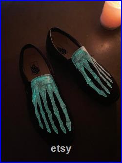 Glow in the Dark Skeleton Feet Vans Slip On Shoes for Men and Women