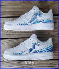 Great Wave Painted Shoes, Painted Nike Air Force Ones, Custom Air Force Ones, Great Wave off Kanagawa