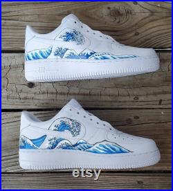 Great Wave Painted Shoes, Painted Nike Air Force Ones, Custom Air Force Ones, Great Wave off Kanagawa