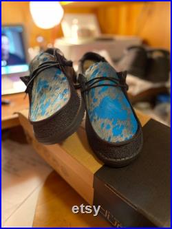 Grey Turquoise cowhide Hey Dude Shoes