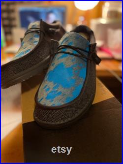 Grey Turquoise cowhide Hey Dude Shoes