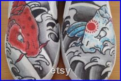 Hand Drawn Custom Shoes Japanese Designs, Koi