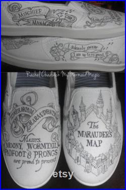 Hand Drawn Marauder s Map inspired Toms Vans Converse Shoes Harry Potter Fan Art