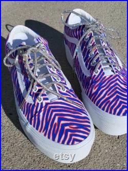 Hand Painted Buffalo Bills Zubaz Vans Old Skool Stackform Shoe with Bling Laces.