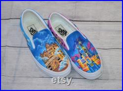Hand Painted Custom Disney Vans, Tower of Terror, Disney Castle, Custom Disney Shoes, Painted Disney Vans, Custom Painted Vans
