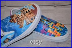 Hand Painted Custom Disney Vans, Tower of Terror, Disney Castle, Custom Disney Shoes, Painted Disney Vans, Custom Painted Vans