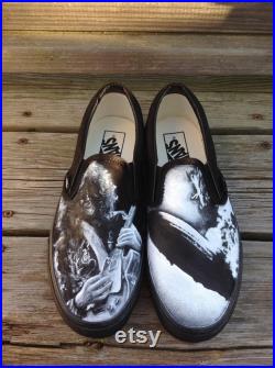 Hand Painted Led Zeppelin Vans Custom Shoes Art Jimmy Page Portrait Robert Plant Classic Rock Gifts Fan Art Band Shoes
