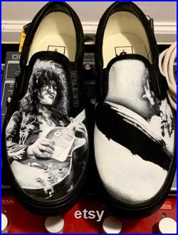 Hand Painted Led Zeppelin Vans Custom Shoes Art Jimmy Page Portrait Robert Plant Classic Rock Gifts Fan Art Band Shoes