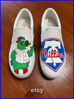 Hand Painted Philadelphia Phillies Phanatic Sports Canvas Slip On Memory Foam Shoes