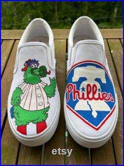 Hand Painted Philadelphia Phillies Phanatic Sports Canvas Slip On Memory Foam Shoes