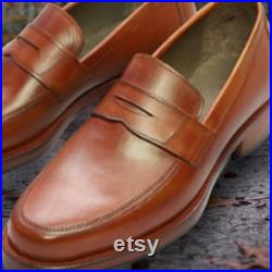 Hand crafted high quality men leather slip on, brown color elegant designs formal loafers, hand made men shoes