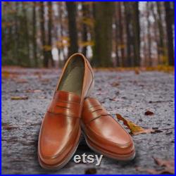 Hand crafted high quality men leather slip on, brown color elegant designs formal loafers, hand made men shoes