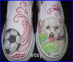 Hand drawn custom shoes dog, wolf designs