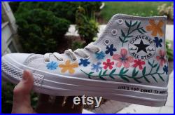 Hand painted Embroidered Flower Converse Vans