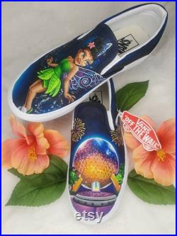 Hand painted Tinkerbell Epcot Shoes Tinkerbell Vans Epcot Vans Custom Disney shoes Hand painted Epcot