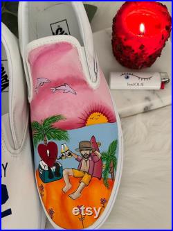 Hand painted bad bunny and team jersey slip on vans sneakers