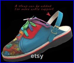 Handmade Custom Leather Lace Clogs Shoes Cactus, Horse or Moon Painted Landscape Airbrushed, Custom Made or Size 5, 6, 7, 8, 9, 10
