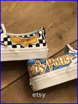 Harry Potter themed custom hand painted slip on Vans sneakers, Harry Potter Slip On Vans Shoes