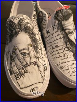 Harry styles from One Direction Inspired custom hand-painted slip on vans