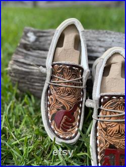 Hey Dude s Custom Leather Texas AandM Game Day Shoes Hand Tooled