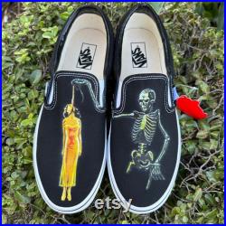 Horror Movie Skeleton Hanging Spooky Scary Halloween Custom Slip On Vans Shoes For Men and Women