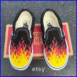 Hot Flame Shoes Custom Vans Black Slip On Red Orange Yellow Fire Hot Flames Hot Cheetos Flaming Hot Cheetos Flamin' Hot Cheetos