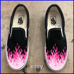 Hot Pink Flame Shoes Custom Vans Black Slip On Pink Hot Pink Pastel Pink Fire Hot Flames Hot Cheetos Flaming Hot Cheetos
