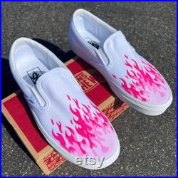 Hot Pink Flame Shoes Custom Vans White Slip On Pink Hot Pink Pastel Pink Fire Hot Flames Hot Cheetos Flaming Hot Cheetos