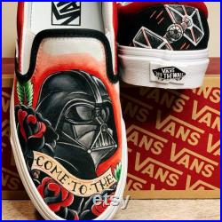I Am Your Father's Day Present American Traditional Style Custom Painted Vans Shown In Dark Side