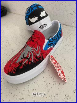 JG Custom Inked Symbiote Spider-man x Venom Vans Slip on sneakers. spiderman Spider Man carnage