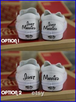 Just Married Couples Wedding Vans Shoes, Disney Bride and groom gift, couples gift, bride wedding shoes, groom shoes honeymoon outfit