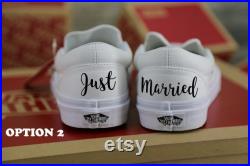 Just Married Wedding Vans Shoes, white slip on, wedding gift, bridal party, anniversary, bride wedding shoes, groom gift,