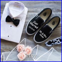 Just Married couples SET, Wedding Vans Shoes, Bride and groom gift, bridal shower, honeymoon outfit, wedding gift,