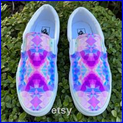 Kaleidoscope Geometric Pattern Custom Vans White Slip On Shoes