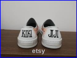 Kiki and Jiji The Cat Slip-Ons Sneakers Colorful, Custom Design, Handmade, Hand Painted Sneaker Shoes For Women and Men