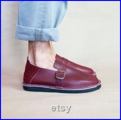 LENCHO Loafers shoes in oxblood leather and matching color suede