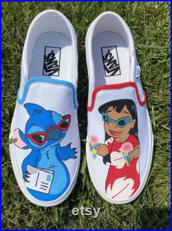 Lilo and Stitch Hand-Painted Custom Vans Lilo and Stitch Red and Blue Best Friends Custom Order Disney Hawaii Custom Vans Cute Vans