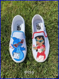 Lilo and Stitch Hand-Painted Custom Vans Lilo and Stitch Red and Blue Best Friends Custom Order Disney Hawaii Custom Vans Cute Vans