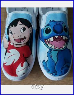 Lilo and stitch, slip on shoes, handpainted shoes, custom shoes, personalised, lilo, stitch, painted shoes, vans, stitch gift, stitch shoes