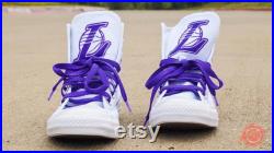 Los Angeles Lakers gear Purple Converse Chuck Taylors with championship years
