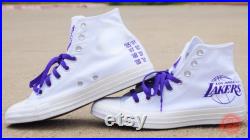 Los Angeles Lakers gear Purple Converse Chuck Taylors with championship years