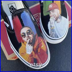 Mac Miller K.I.D.S. Custom Sneakers Black Slip On Vans