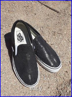 Made to Order, OOAK Custom, black Stingray hide, handcrafted, hand stitched, Vans shoes new with box