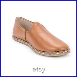 Men Brown Handmade Leather Slip On, Traditional Shoes, Handcrafted Shoes, Vintage Shoes, Leather Flat Shoes, Yemeni Shoes, Authentic Shoes