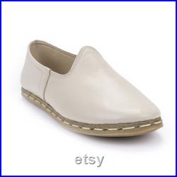 Men Cream Handmade Leather Shoes, Leather Slip On, Traditional Shoes, Leather Loafer, Vintage Shoes, Leather Flat Shoes, Authentic Shoes