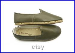 Men's Green Handmade Leather Shoes, Traditional Yemeni Shoes, Turkish Shoes, Genuine Leather Shoes, Leather Loafer