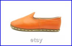 Men's Orange Handmade Leather Shoes, Traditional Yemeni Shoes, Turkish Shoes, Daily Leather Shoes,